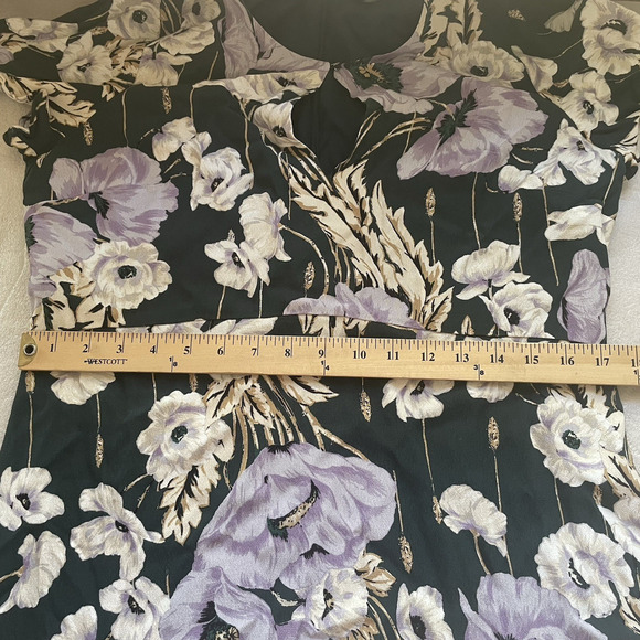 Vintage Y2K Ann Taylor Dress Women 12 Green Beige Purple Large Flowers Babydoll - Picture 13 of 13